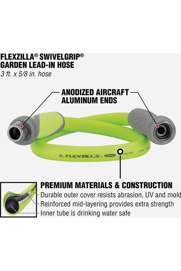 Lead-In Hose With SwivelGrip Connections - Single Pack Garden & Landscape Use, Standard Connection