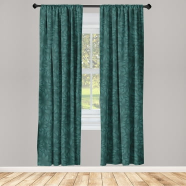 Lead Print Window Curtains, Minimalist Style Forest Garden Art Leaves Pattern Nature Ornament, Lightweight Decor 2-Panel Set with Rod Pocket, Pair of - 28"x63", Dark Teal Forest Green, by Ambesonne