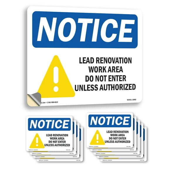 Lead Renovation Work With Symbol OSHA Notice Vinyl Decal Label 7 Inch x 5 Inch - 10 Pack