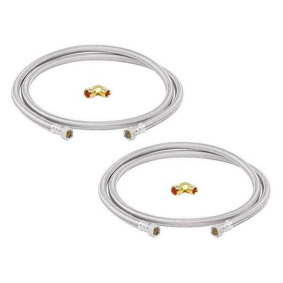 LeadFree -Inch Stainless Steel Dishwasher Hose for Cold/Hot Water hose connectors,3/8" Female Comp. x 3/8" Female Comp. Dishwasher Water Supply Line w/ 3/8" MIP x 3/8" Male Comp Elbow (2Ps)