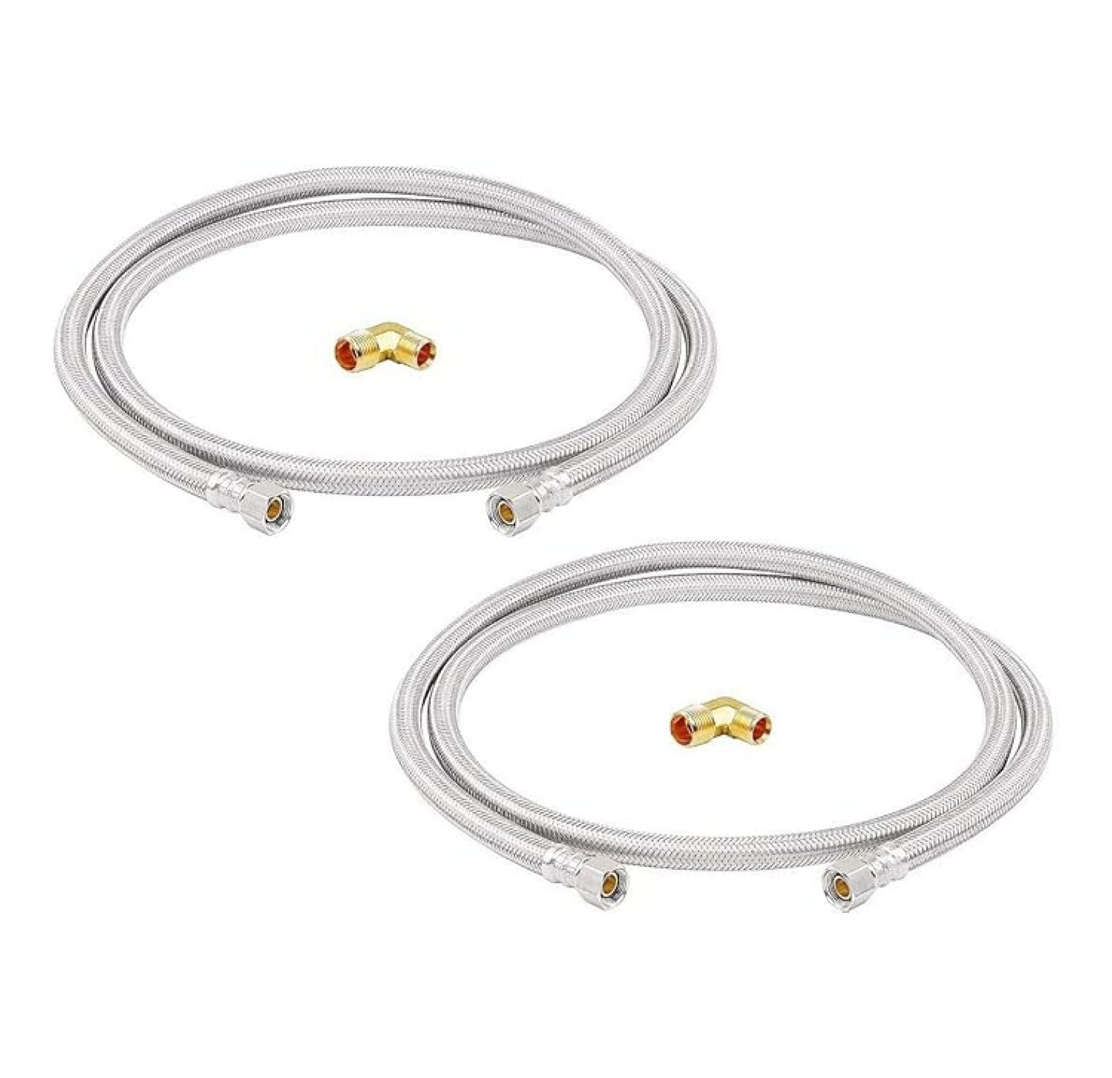 LeadFree -Inch Stainless Steel Dishwasher Hose for Cold/Hot Water hose connectors,3/8" Female Comp. x 3/8" Female Comp. Dishwasher Water Supply Line w/ 3/8" MIP x 3/8" Male Comp Elbow (2Ps)