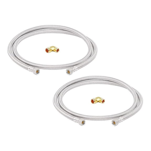 LeadFree -Inch Stainless Steel Dishwasher Hose for Cold/Hot Water hose connectors,3/8" Female Comp. x 3/8" Female Comp. Dishwasher Water Supply Line w/ 3/8" MIP x 3/8" Male Comp Elbow (2Ps)