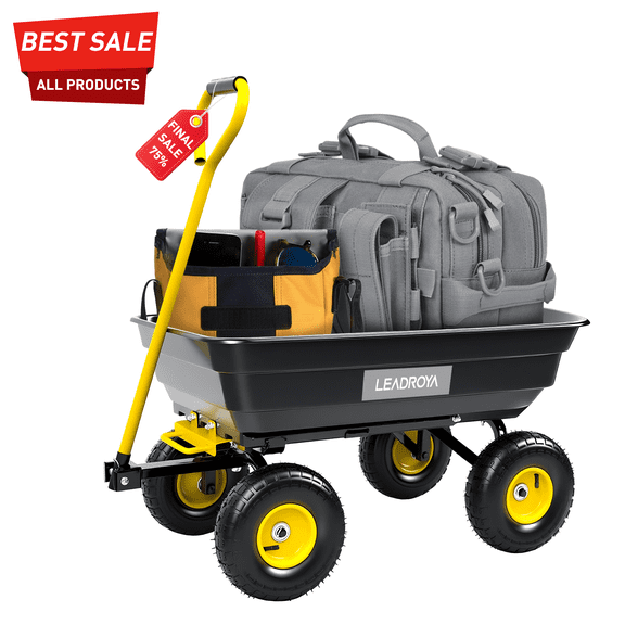 Leadroya Garden Cart, Max 900 lbs Load Capacity, with Steel Frame, Suit for Yard Work, Hauling, Beach and Outdoor Garden, Black/Yellow