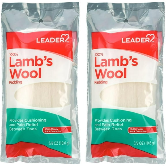 Leader 100% Lambs Wool Padding, 3/8 oz, 2-Pack Soft and Breathable Cushioning for Foot Comfort