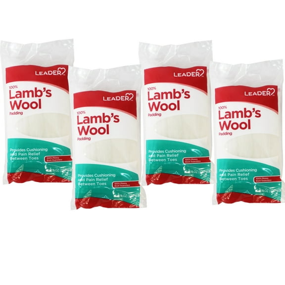 Leader 100% Lambs Wool Padding, 3/8 oz, 4 Pack - Cushioning & Pain Relief for Toes