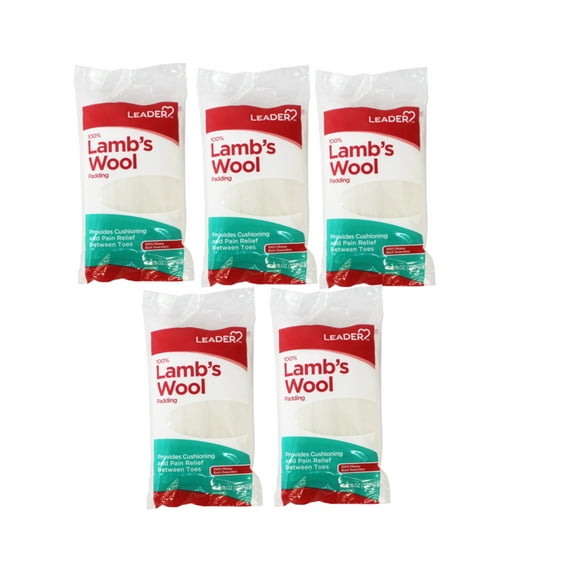 Leader 100% Lambs Wool Padding, Provides Cushioning and Pain Relief Between Toes 3/8 oz - 5 Pack