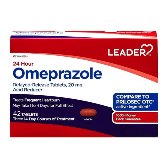 Leader 24 Hour Omeprazole Delayed Release Acid Reducer Tablets, 42 Ea, 3 Pack