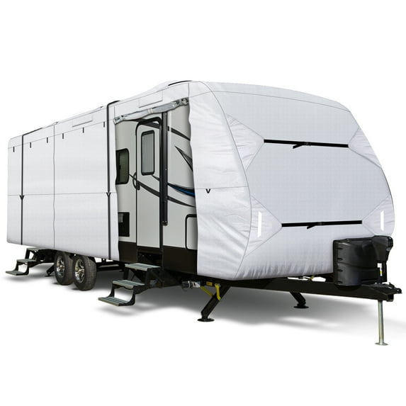 Leader Accessories 150D Travel Trailer RV Cover with Adhesive Repair Patch, Ripstop Diamond Camper Cover, 24'-27'