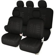 Leader Accessories 17pcs Auto Universal Embossed Cloth Car Seat Covers Combo Pack Set,Black