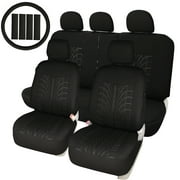 Leader Accessories 17pcs Auto Universal Embossed Cloth Car Seat Covers Combo Pack Set,Black
