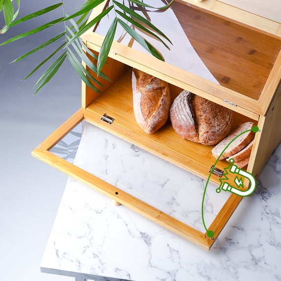 Leader Accessories Bamboo Two-Layer Bread Box,Oak