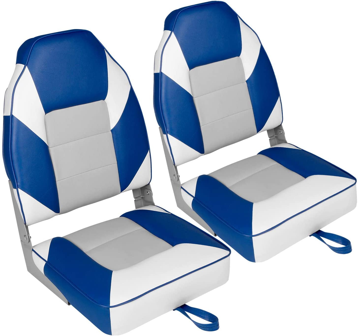 Leader Accessories High Back Fold-Down Fishing Boat Seats (2  Seats),Grey/Blue