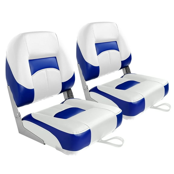 Leader Accessories Low Back Folding Fishing Boat Seat,Set of 2,White/Blue