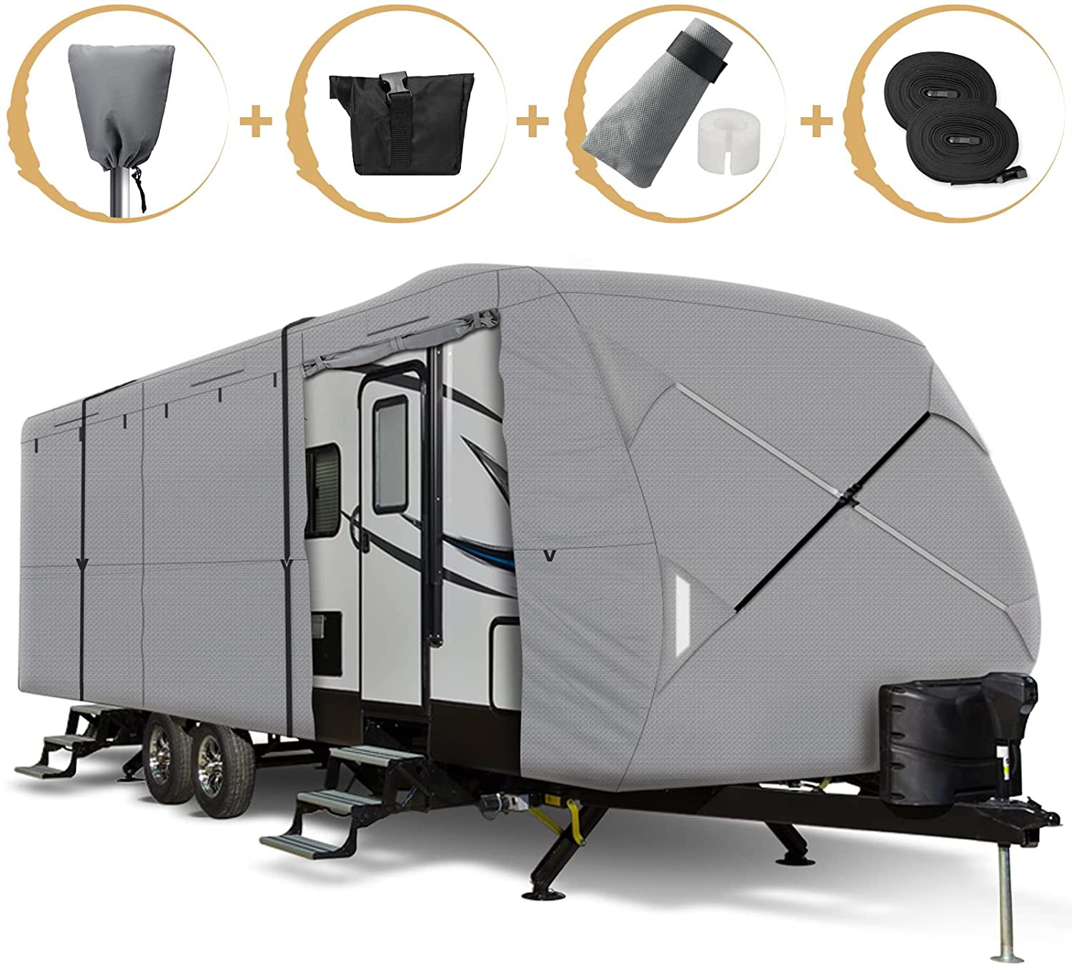 Leader Accessories New Easy Setup Travel Trailer Cover Fits RV Camper with Assist Steel Pole,27