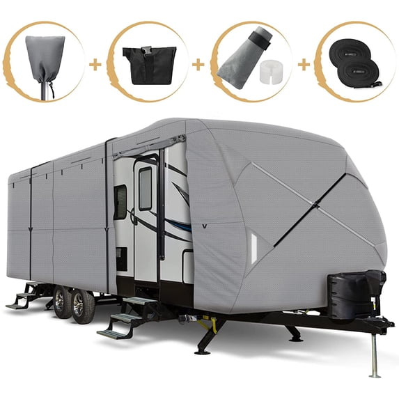 Leader Accessories New Easy Setup Travel Trailer Cover Fits RV Camper with Assist Steel Pole,27'-30'
