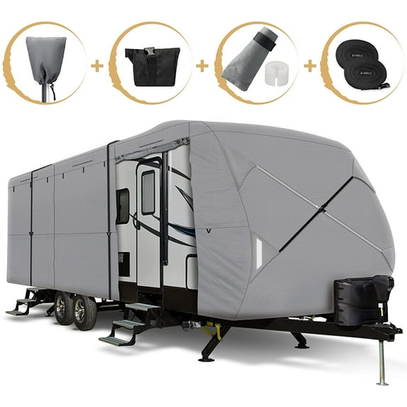 Leader Accessories New Easy Setup Travel Trailer Cover Fits RV Camper with Assist Steel Pole,Fits 30'-33'