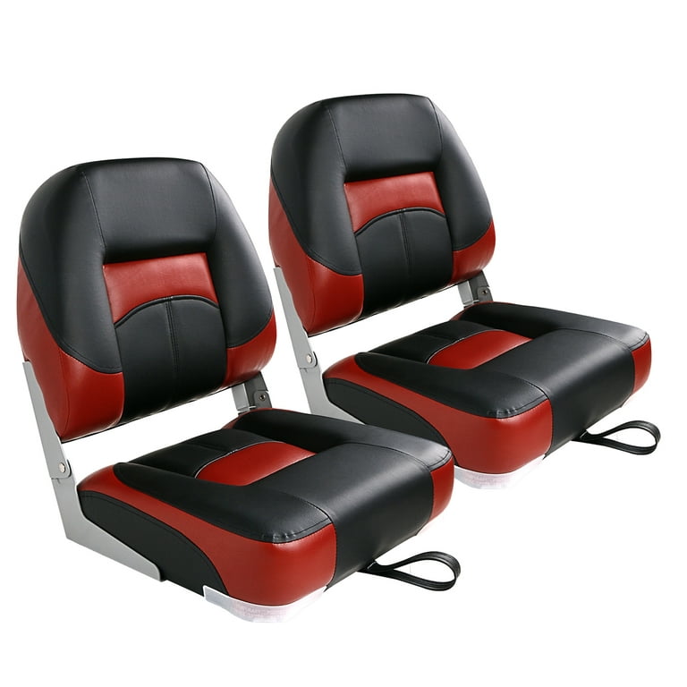 Leader Accessories New Elite Low Back Folding Fishing Boat Seat,Set of  2,Black/Red 