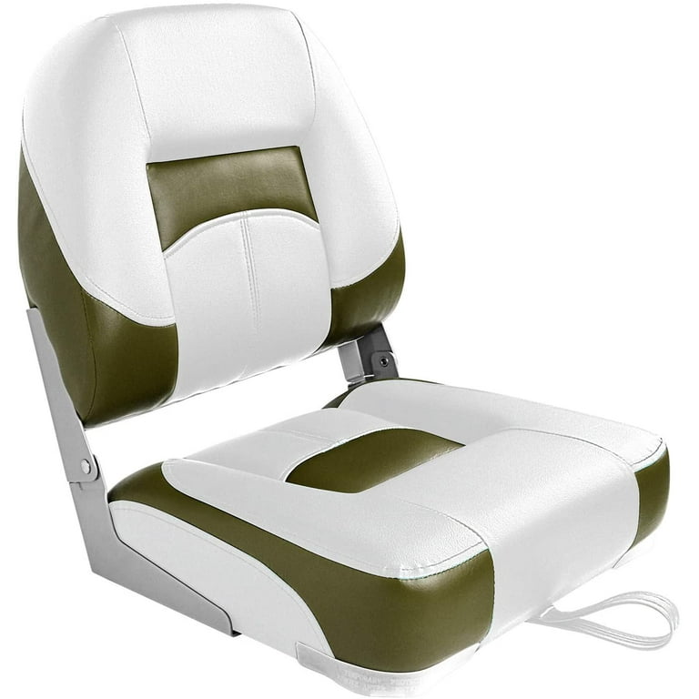 Leader Accessories New Elite Low Back Folding Fishing Boat Seat,White/Olive