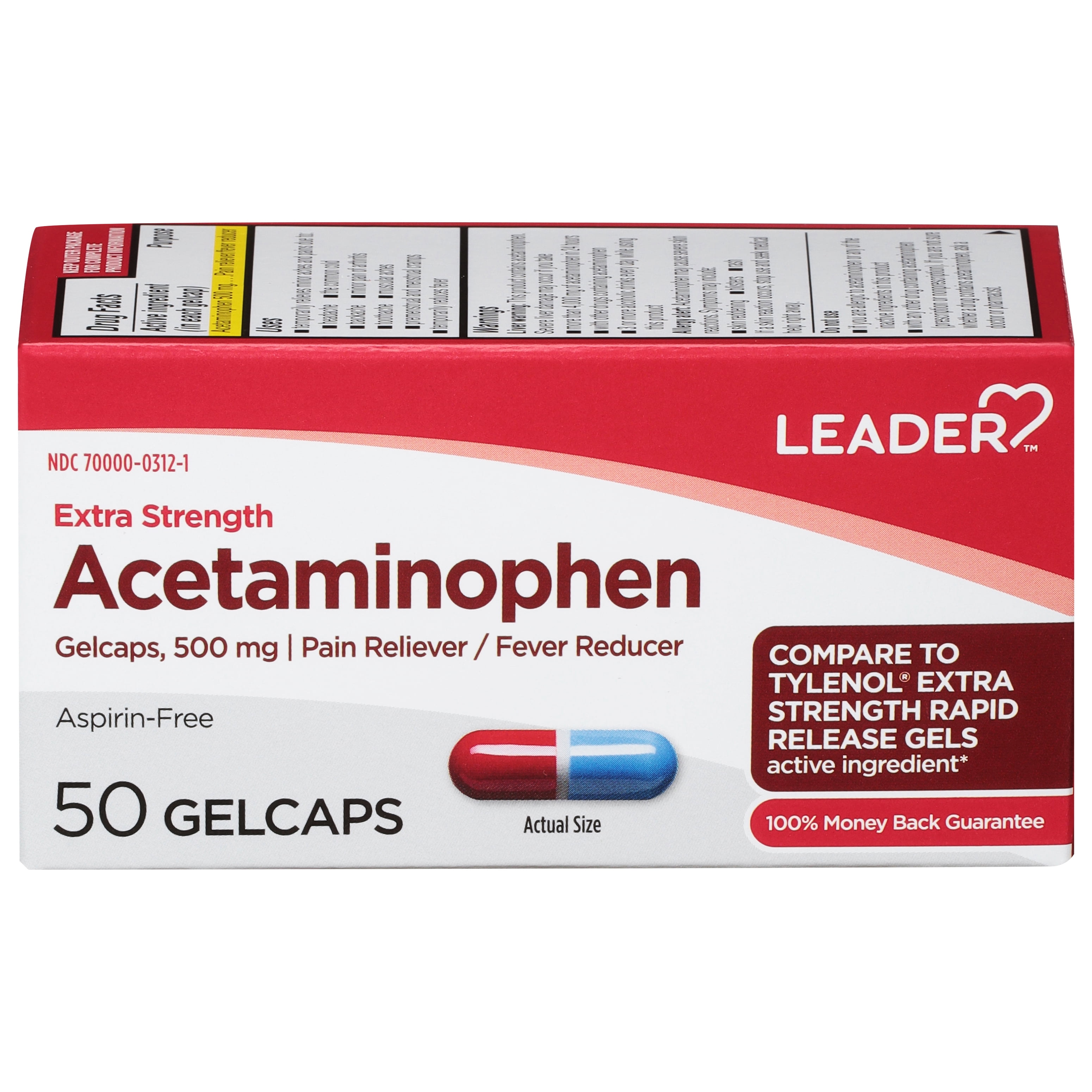 Leader Acetaminophen Rapid Release Gelcap, 500mg, 50ct