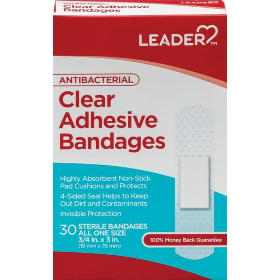 Leader Adhesive Bandages Clear One Size 30 Count per Pack.