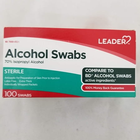 Leader Alcohol Swabs, 100 Swabs Sterile and Individually Wrapped Cleans and Disinfects