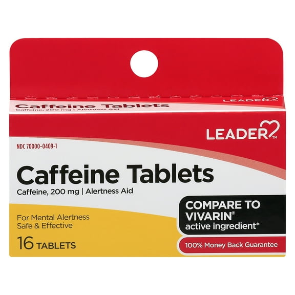 Leader Alertness Aid Caffeine 200mg Tablets, 16 Count  Fast-Acting Energy Boost