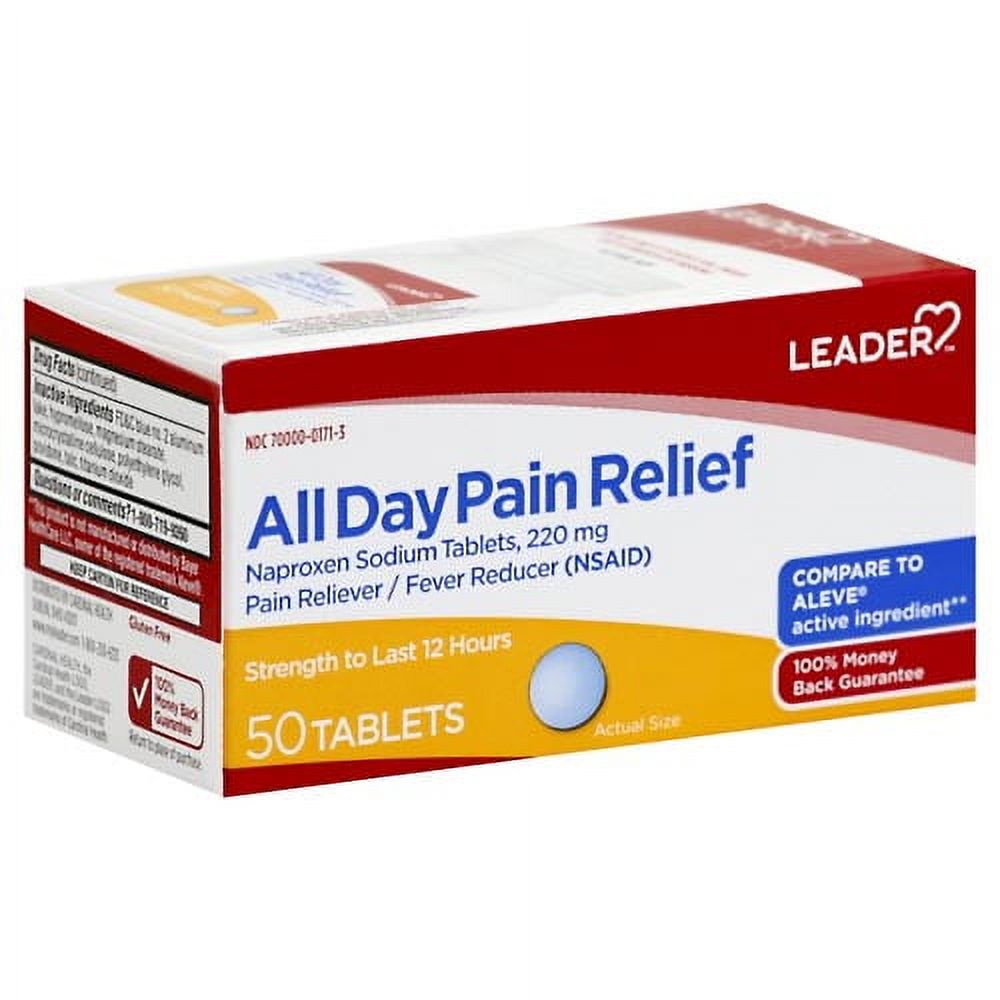Leader All Day Pain Relief, Naproxen Sodium 220 Mg Tablets, 50 Ea