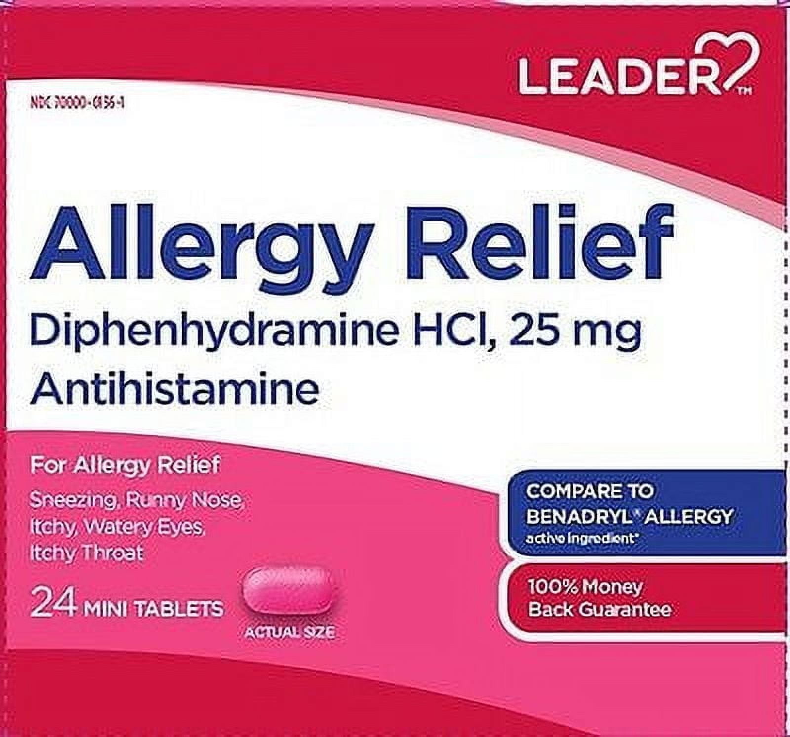Leader Allergy Relief Mini Tablets, 25mg, 24ct