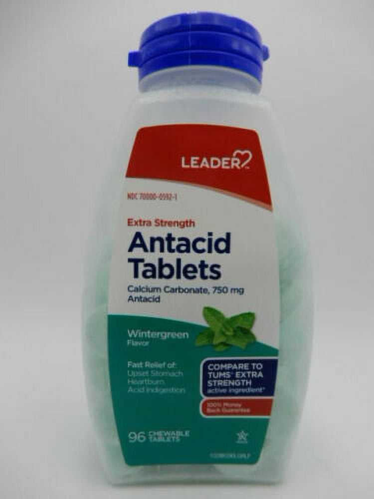 Leader Antacid Calcium Carbonate 750Mg, Wintergreen Chewable Tablets