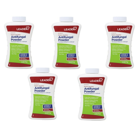 LEADER Athlete's Foot AF Powder, Moisture Absorbing, Antifungal, Talc-Free, 2.5 oz, Compare to Zeasorb, Pack of 5