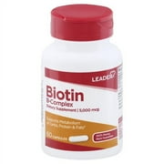 Leader Biotin 5000 Mcg, B Complex Capsules, 60 Ea