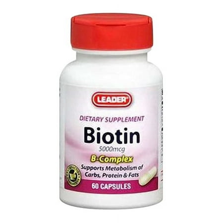 Leader Biotin 5000 Mcg, B Complex Capsules, 60 Ea