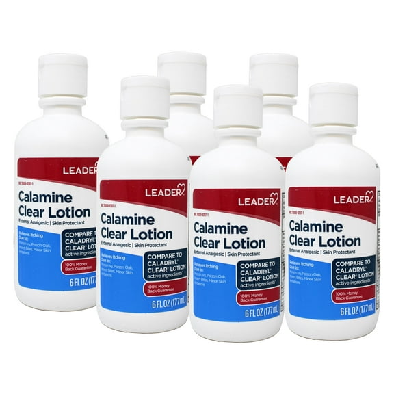LEADER Calamine Clear Lotion, External Analgesic & Skin Protectant, Fast-Acting Itch Relief for Poison Ivy, Insect Bites, Chicken Pox, 6 FL OZ - 6 Pack