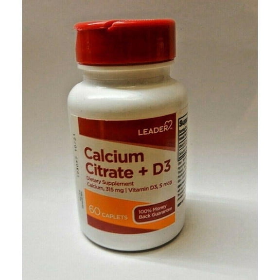 Leader Calcium Citrate Plus D3 Dietary Supplement Caplets, 60 Ea