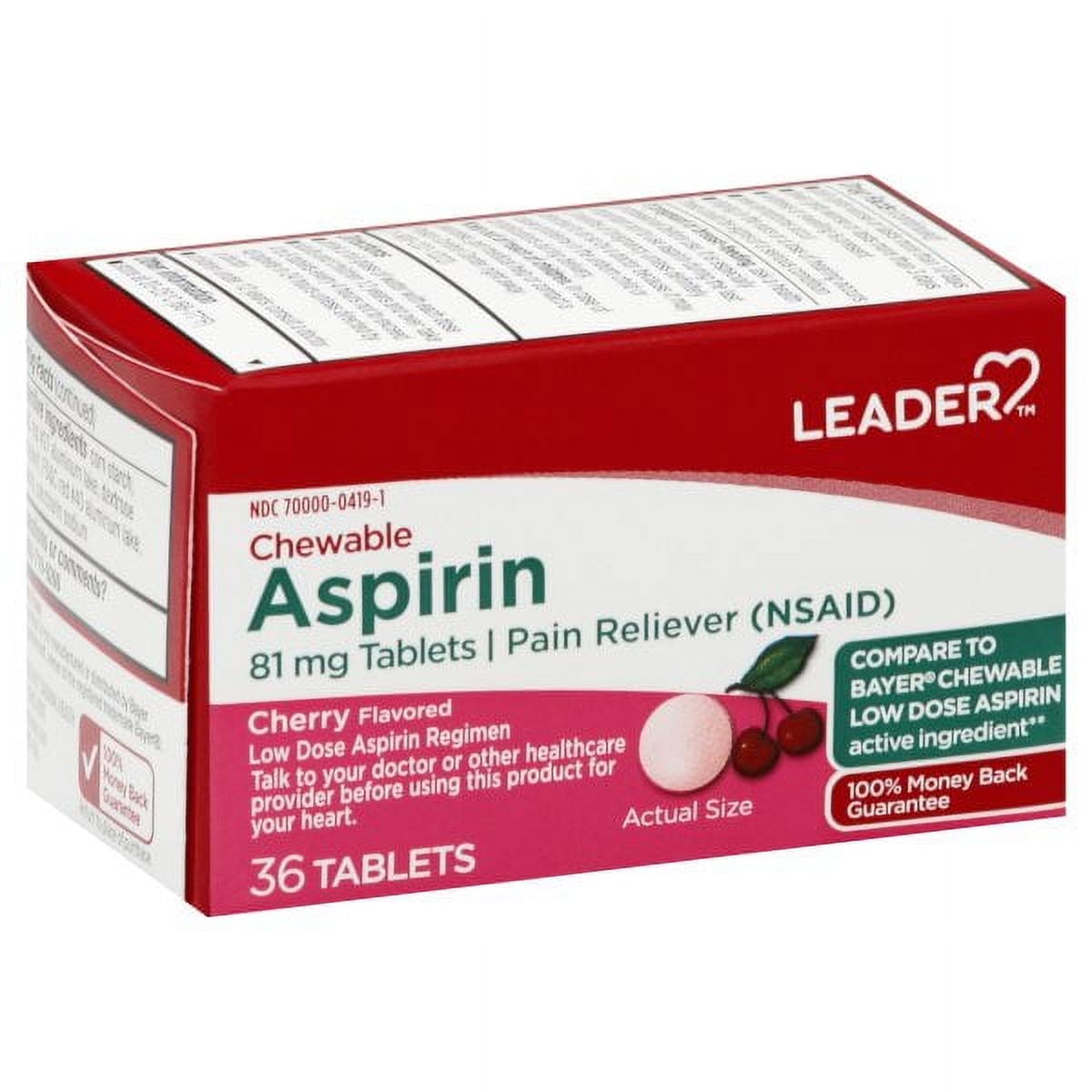 Leader Chewable 81 mg Aspirin, 36 Tablets HSA/FSA Eligible - Walmart.com