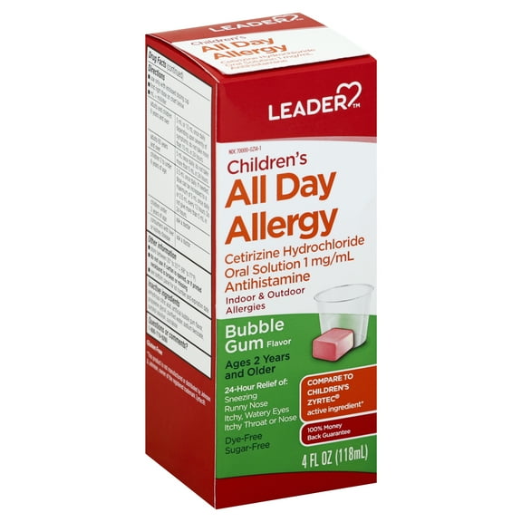 Leader All Day Allergy Childrens Liquid Bubble Gum, 4 Oz