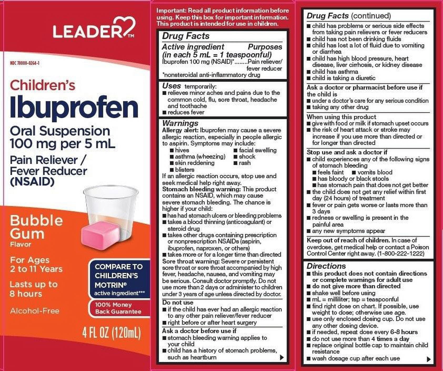 Leader Children's Ibuprofen Liquid, Bubble Gum, 4oz 096295131659A365