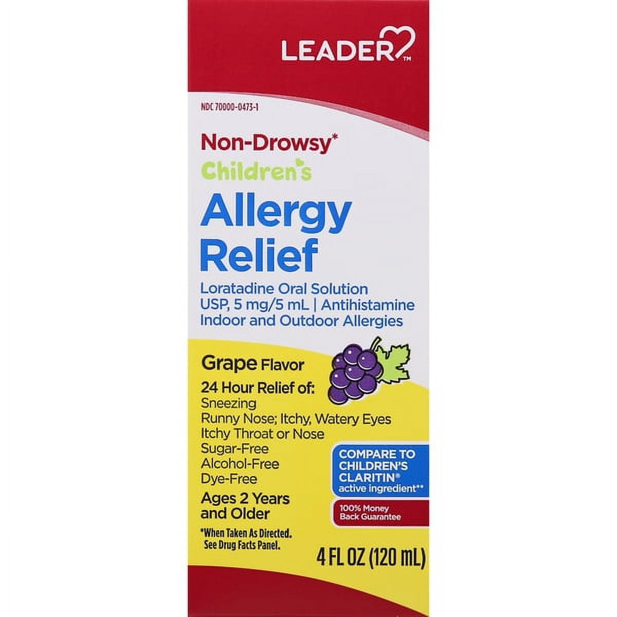 Leader Childrens Allergy Relief Loratadine Oral Solution, Grape Flavor