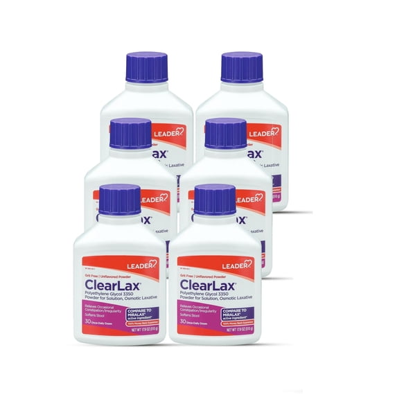 Leader Clearlax Polyethylene Glycol Powder, Osmotic Laxative, 17.9 oz, 6 Pack