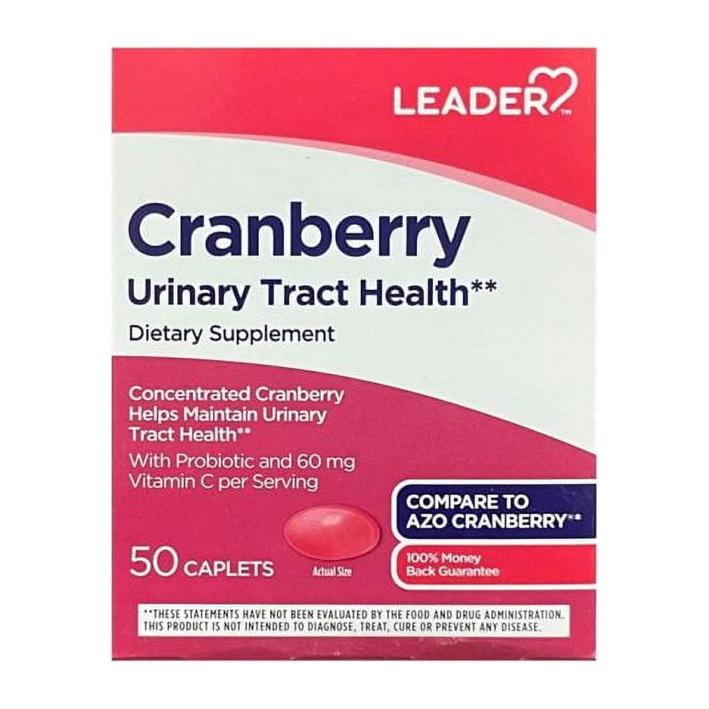 Leader Cranberry Urinary Tract Health Caplets, 50 Ea