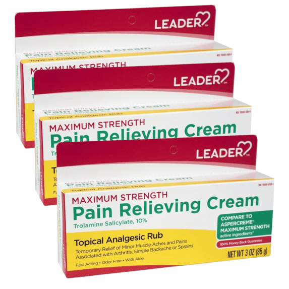 Leader Cream Maximum Strength Muscle, Joint Pain Reliever Analgesic Rub, 3oz, (Pack of 3)