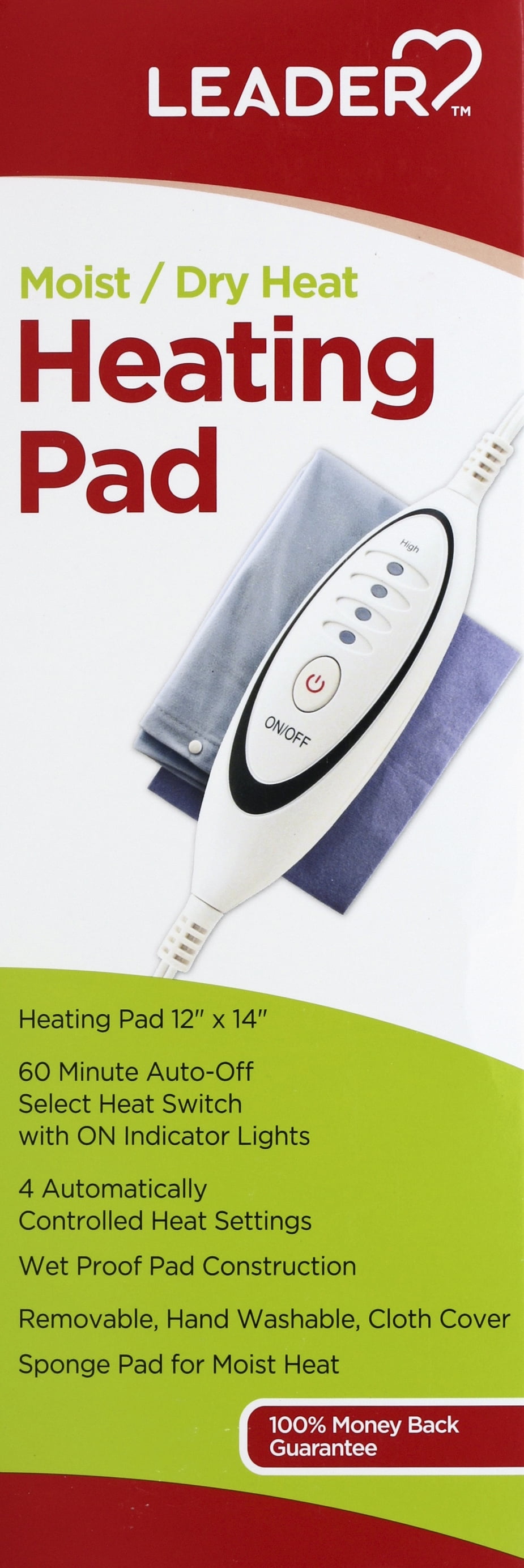 Leader Digital Moist/Dry Heating Pad with On Indicator Lights for Pain Relief, 12"x14", 1 Count