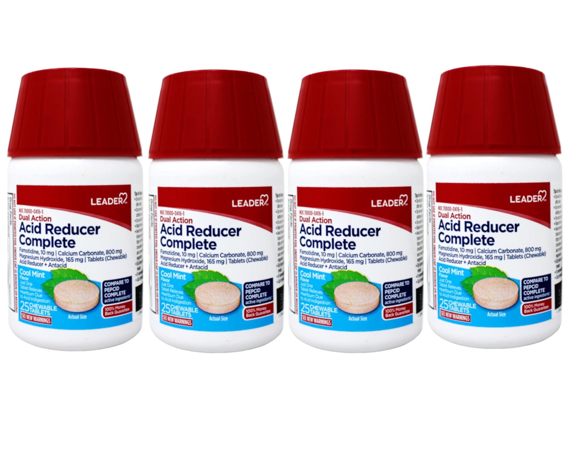 Leader Dual Action Acid Reducer + Antacid Chewable Tablets Mint, 25