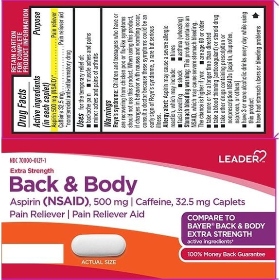 Leader Extra Strength Back & Body Caplets, 100ct