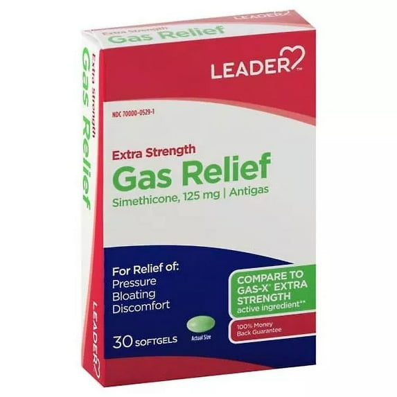 Leader Extra Strength Gas Relief Simethicone 125 mg Anti Gas Softgels 30 Count, 1 Ea
