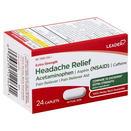 Leader Extra Strength Headache Relief Caplets, 24 Ct Pack