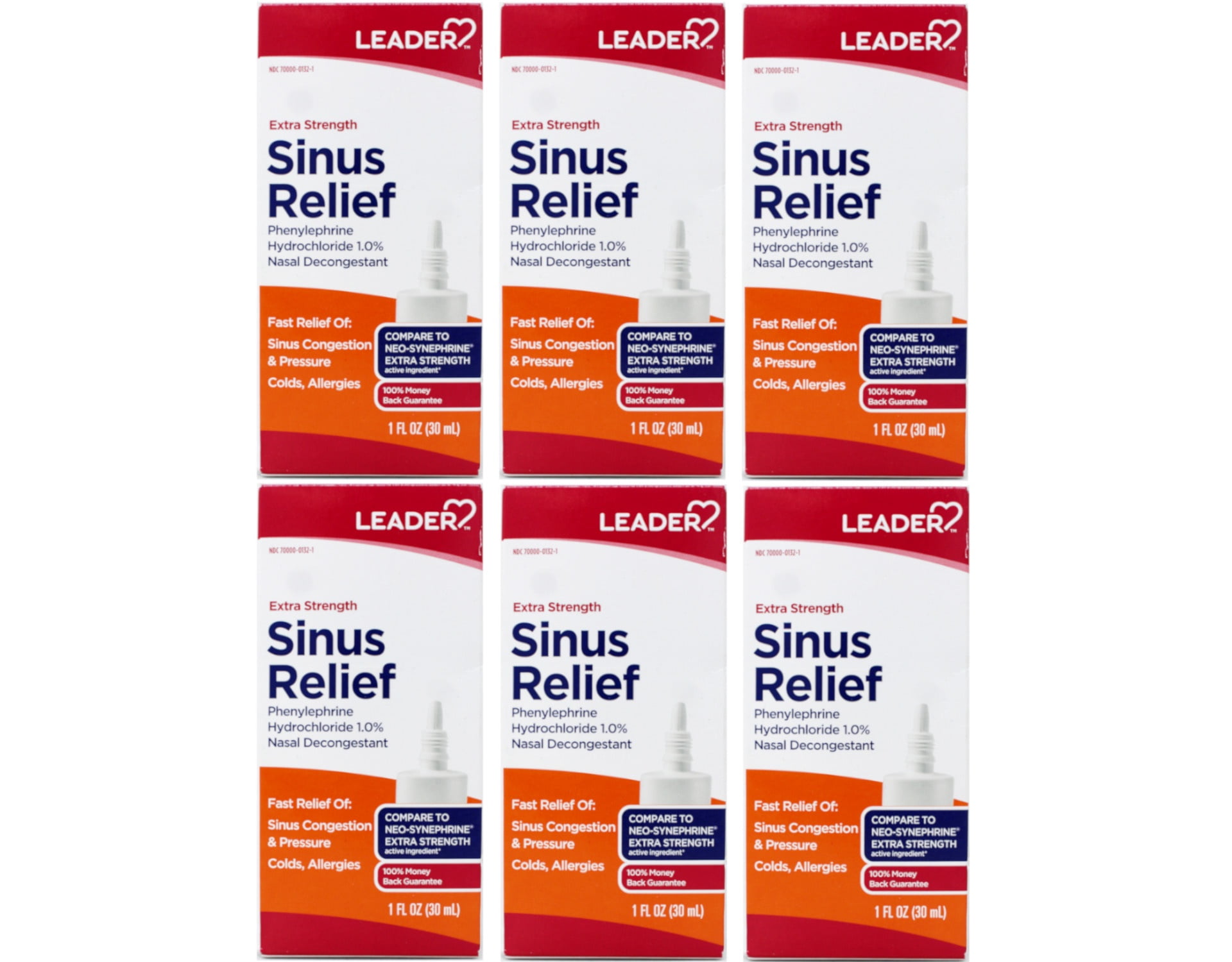 Leader Extra Strength Sinus Relief, Fast Acting, Sinus Decongestant, Nasal Congestion Relief Spray, Cold & Allergy 30 mL Bottle (Pack of 6)