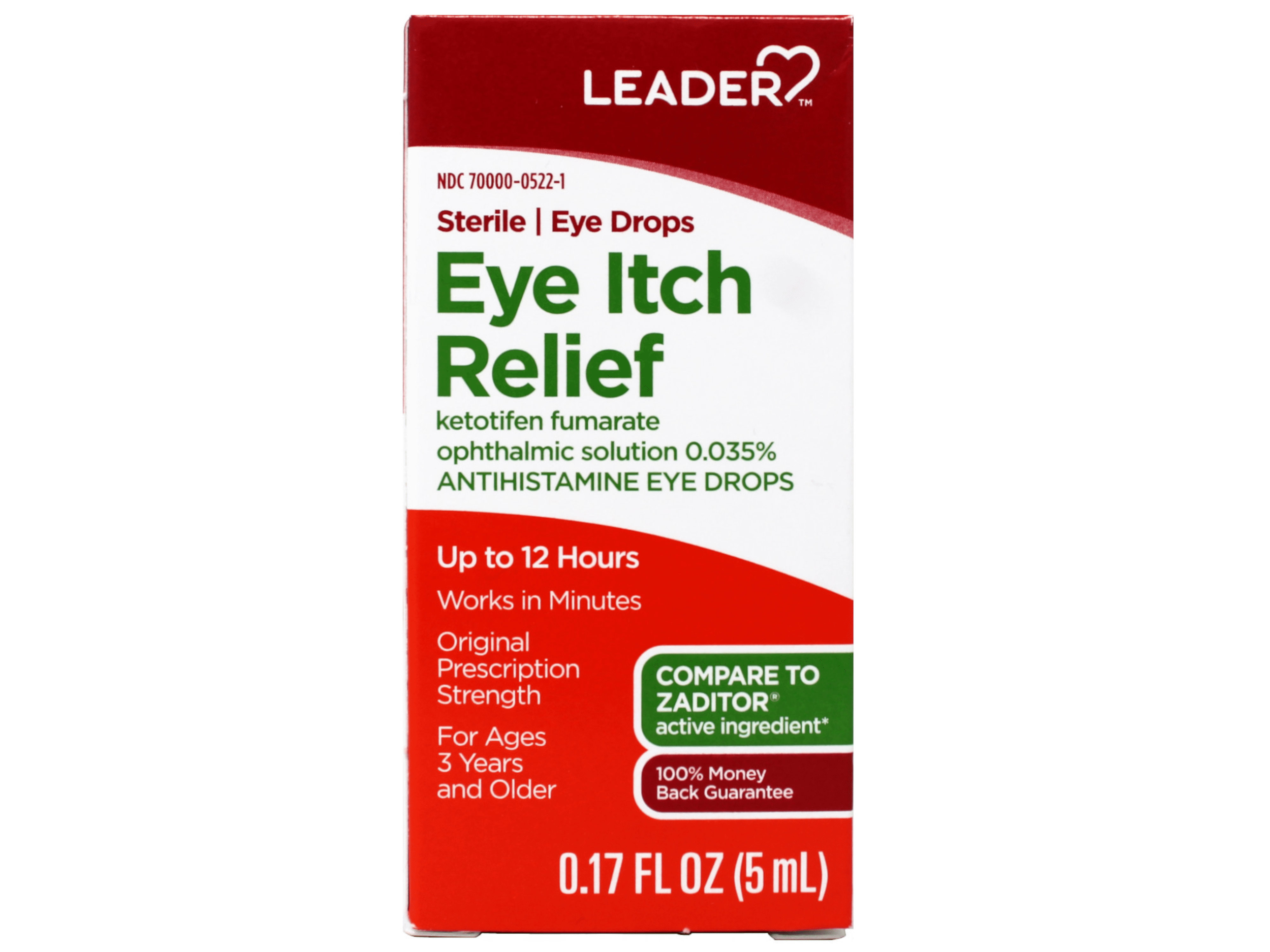 Leader Eye Itch Relief Drops, Ketotifen Fumarate 0.035%, Antihistamine, 0.17 fl oz