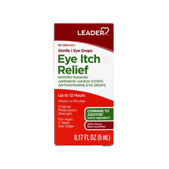 Leader Eye Itch Relief Drops, Ketotifen Fumarate 0.035%, Antihistamine, 0.17 fl oz