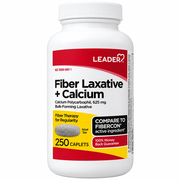 LEADER Fiber Laxative and Calcium 625 mg, 250 Count Caplets